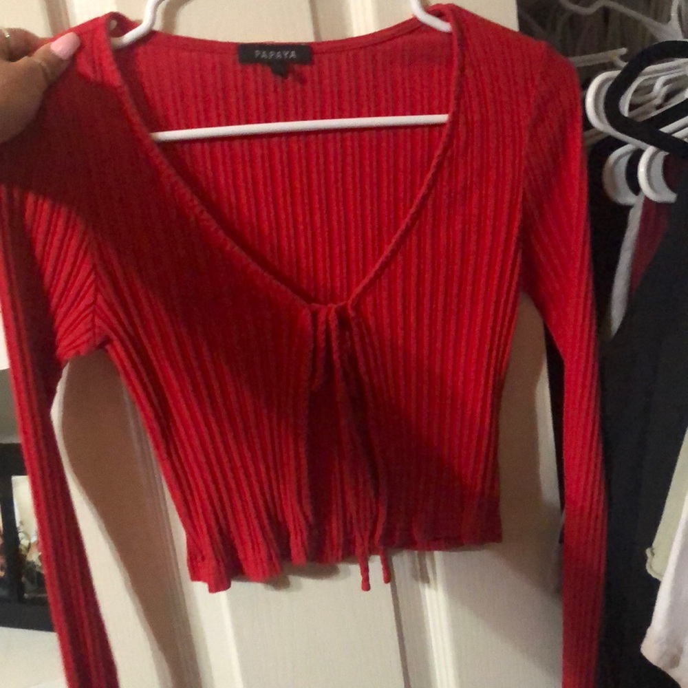 Cute Size large red open front papaya shirt